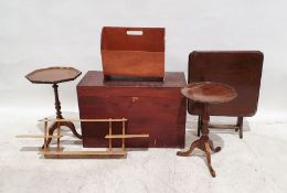 Stained pine trunk, two reproduction wine tables, a magazine rack, a small spice rack and a