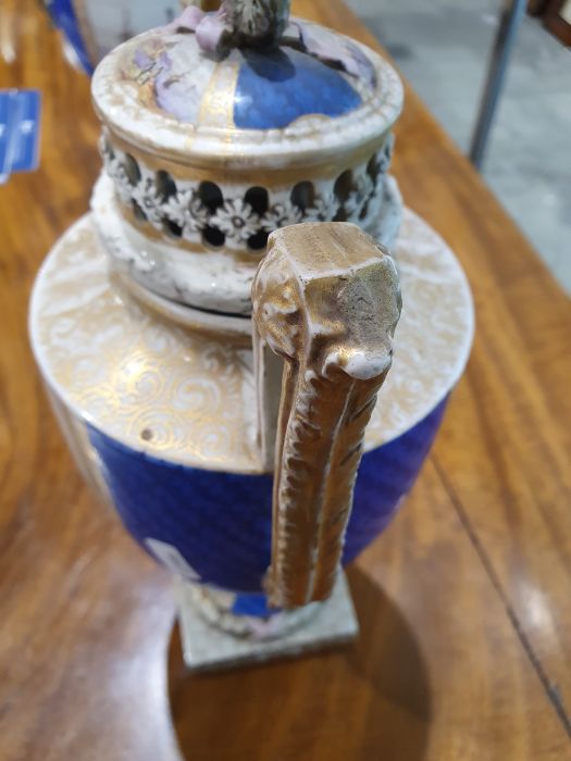 Pair antique Dresden covered pot-pourri vases, each with wreath ribbon ring handle to the - Image 9 of 36