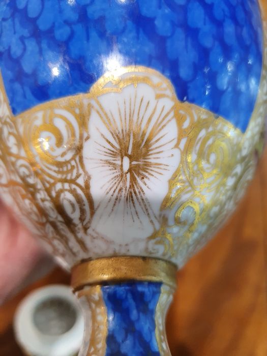 Pair antique Dresden covered pot-pourri vases, each with wreath ribbon ring handle to the - Image 28 of 36