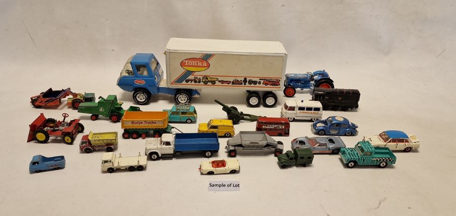 Collection of playworn diecast models to include Crescent toy tractor, Dinky Toys 135 Triumph