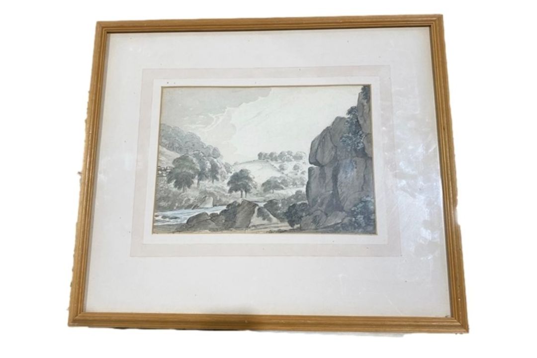Rev John Swete (1752-1821) Pen, ink and watercolour  "River Teign 1789", 18cm x 25cm - Image 2 of 2