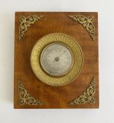 French Empire style gilt-metal and wood mounted desk barometer, aneroid with silvered dial (