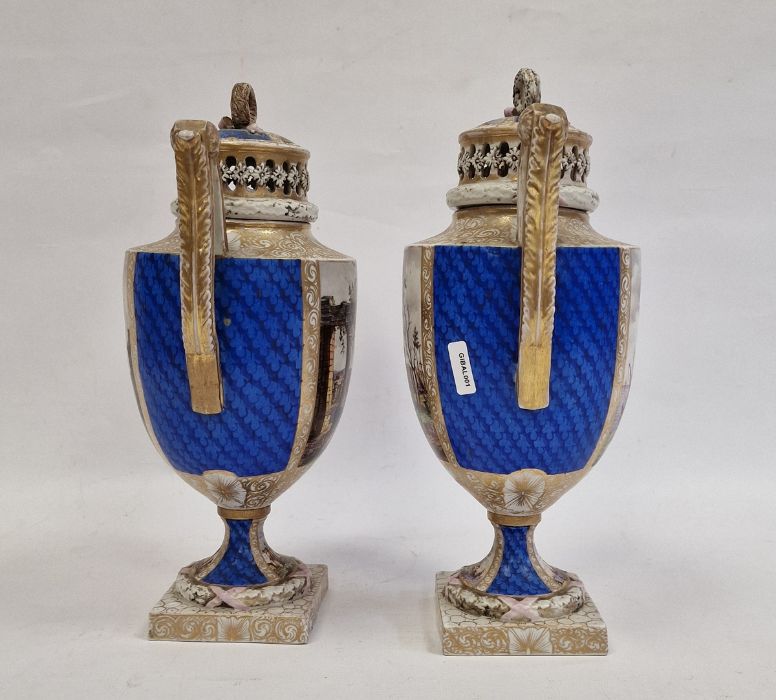 Pair antique Dresden covered pot-pourri vases, each with wreath ribbon ring handle to the - Image 7 of 36
