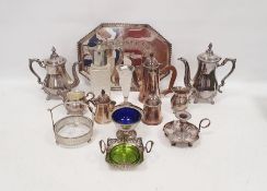 Silver-mounted, possibly horn, walking stick, EPNS octagonal waiter, EPNS coffee pot, another, a