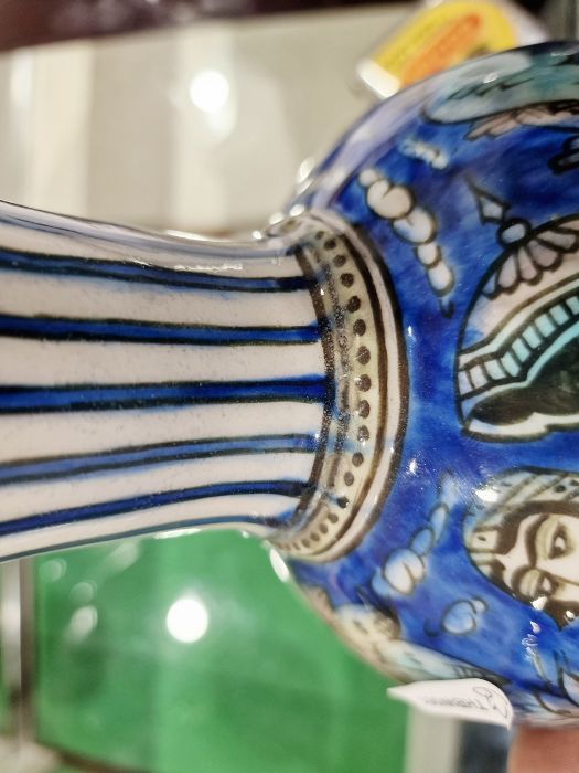 Two 19th century Persian Kajar Dynasty pottery vases, the first bottle-shaped painted with birds - Image 3 of 26