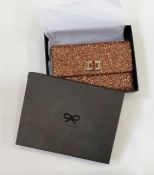 Anya Hindmarch evening bag style 'Valorie' glitter fabric, colour satsuma, with original care labels