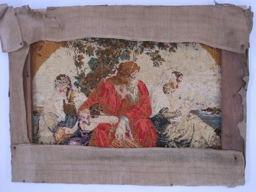 19th century needlepoint embroidery of biblical scene, titles in German gothic script, 'Exile from - Image 5 of 12