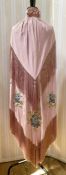 1920's/30's silk cape, in the style of a Chinese silk shawl, deep fringe, embroidered in green and