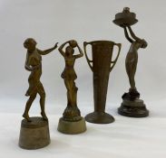 Art Deco-style table lamp the body in the form of a lady bearing charger, on socle base, two further