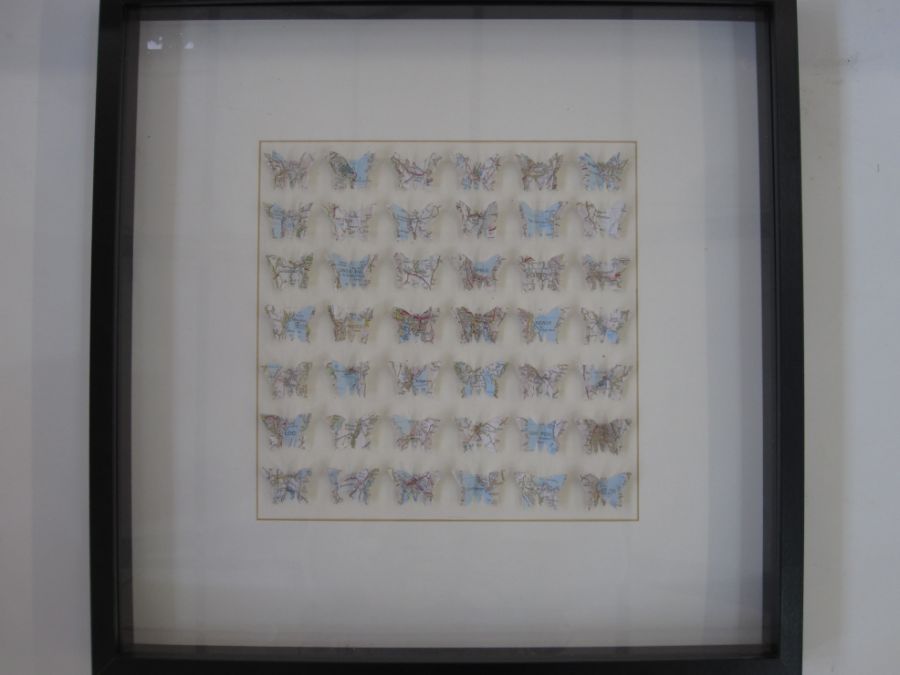 Cornish map paper cutouts in the shape of butterflies to include St. Ives, Land's End, Lizard, 29cm, - Image 2 of 3
