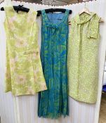 Quantity of 1960s/1970s dresses, a brown cream and black striped cocktail dress, labelled 