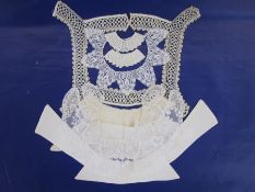 Various embroidered and crocheted collars, a bobbin lace square collar, embroidered cotton