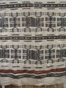 Vintage handwoven African Malian Fulani wool wedding blanket with geometric patterns in black, brown
