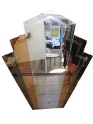 Art Deco style mirror - stepped, angular panel design in apricot and clear , 110 x99cms
