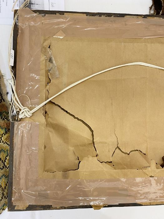 19th century mariner's woolwork picture showing a three-masted schooner in full sail, ensign - Image 8 of 9