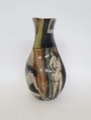 Paul Jackson (b.1954) a thrown and altered terracotta vase with painted panels featuring nudes,