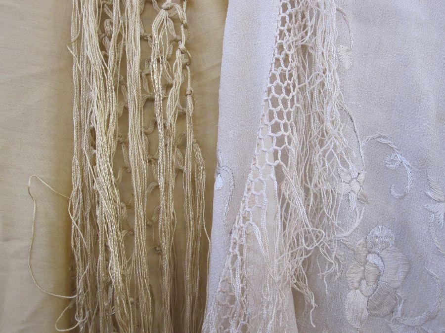 Three various Chinese embroidered shawls and a cobweb shawl (4) - Image 3 of 3