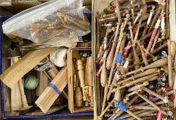 Large quantity of wooden bobbins, some modern continental examples, all with beads, various lace