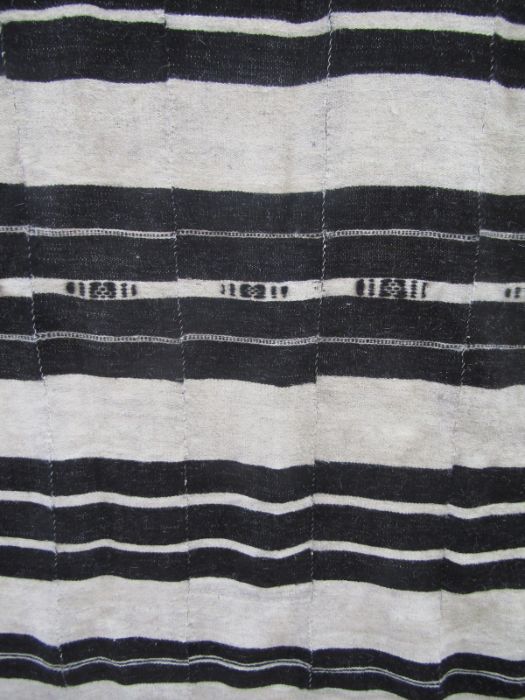 Vintage handwoven African Malian Fulani striped wool wedding blanket in black, brown and cream, - Image 2 of 3