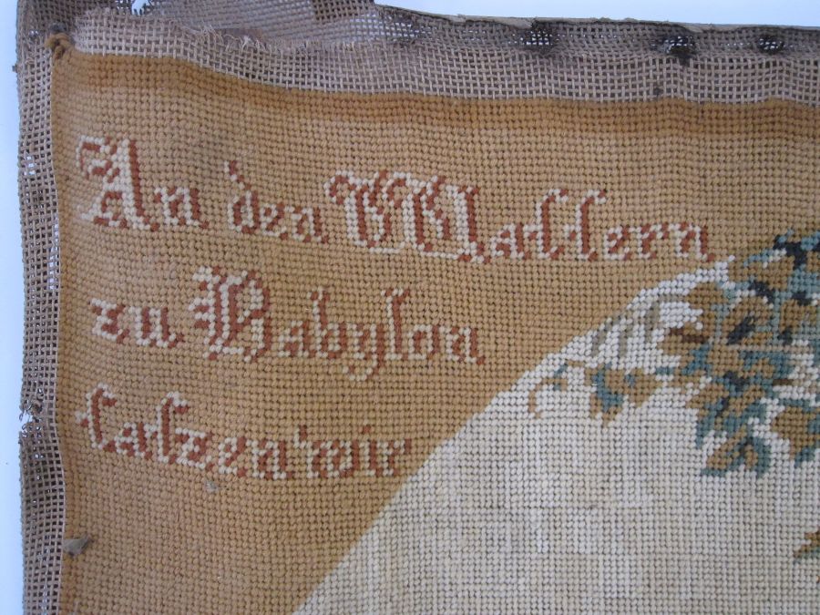 19th century needlepoint embroidery of biblical scene, titles in German gothic script, 'Exile from - Image 2 of 12