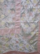 Modern machine-made bedspread, cream ground, embroidered floral decoration with cream and red