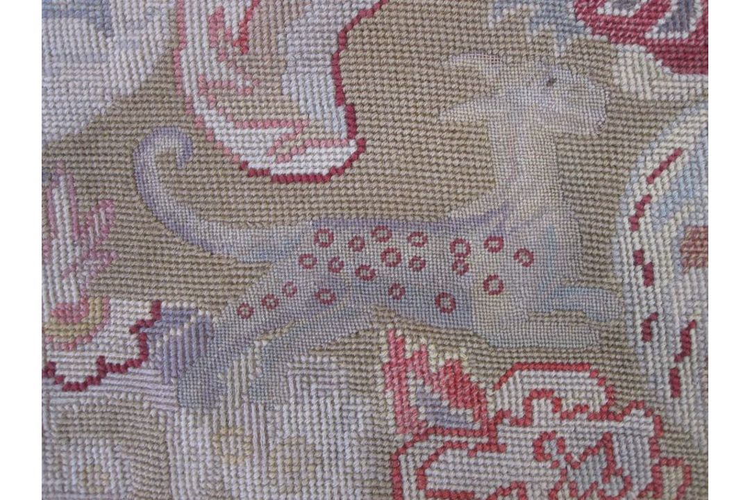 Mid-18th century antique needlepoint settee cover, depicting a noble lady and gentleman with two - Image 12 of 13