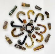 A collection of 1930's and '40's bakelite and painted/carved  parasol and umbrella handles (1 box)