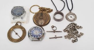 Silver chain, pocket sundial and other items (1 box)
