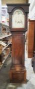 19th century 8-day longcase clock, the oak case with moulded columns and applied shield to base, the
