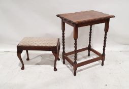 20th century oak occasional table with shaped top  on barley twist supports together with a stool (