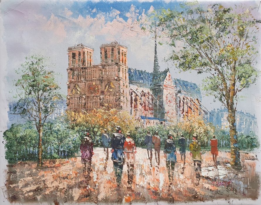 J Bardot  Oil on canvas  "Notre Dame", signed lower right, 43cm x 55cm