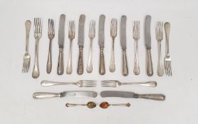 Set of early 20th century German J.A.Henckels Solingen table forks and knives, marked 800, viz:-
