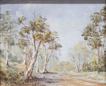 Christine Ellis  Oil on board  Wooded lane, signed lower, labelled verso, 24cm x 28.5cm