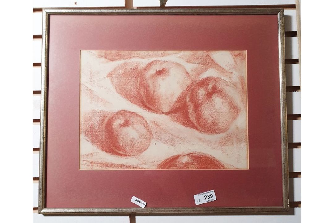 20th century school  Pastel  Still life, study of fruits, unsigned and another portrait study (2) - Image 3 of 4