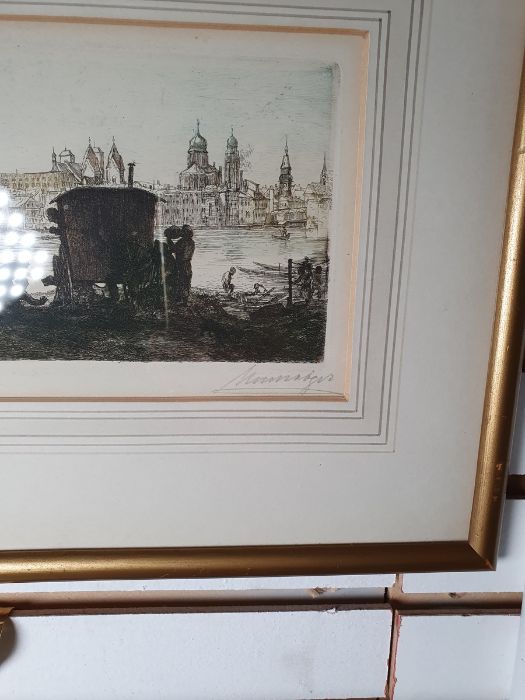 After D Teniers  Engraving  Dancing couple and another engraving  Beate Watercolour gouache  Study - Image 8 of 9