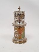 Early 20th century silver sifter with pointed finial, twist top, cylindrical body, on a circular