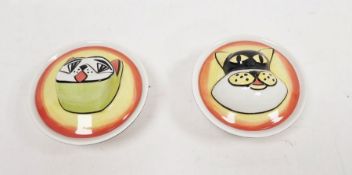 Two handpainted signed Lorna Bailey lidded cat pot from the Feline Fancies Collection, 'Winston' and