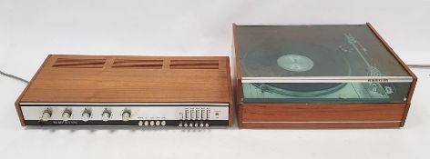 Vintage HMV turntable, manufactured by Lenco, housed in a teak case, model no.2405 and a HMV vintage