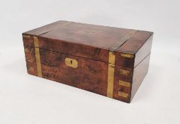 Victorian mahogany and brass bound writing box, brass inset to top inscribed ' H. Keniston 1886',