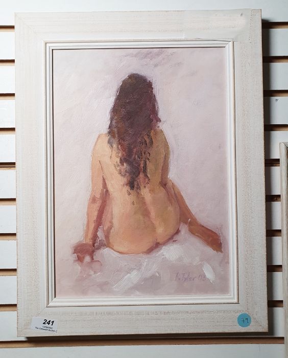 E Tyler  Oil on board  Nude study of female form, signed and dated 03 lower right, 34cm x 22.5cm - Image 2 of 3