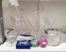 Pair of Sevres votive holders, a Christinen Hutte Germany clear glass ship's decanter, a Waterford