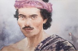 Elizabeth St John  Watercolour Portrait study of figure in pink bandana Elizabeth St John