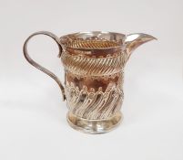 Edwardian silver cream jug, cylindrical, footed and semi-gadrooned, Sheffield 1903, 9cm high