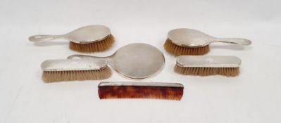 1920's five-piece silver-mounted dressing table set with engraved decoration, Birmingham 1929, maker