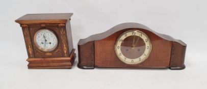 Early 20th century mantel clock with Ferranti electric movement in an elaborately inlaid case (27cm)