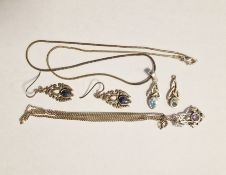 Collection of silver jewellery to include two gemstone pendant necklaces, pair of gemstone