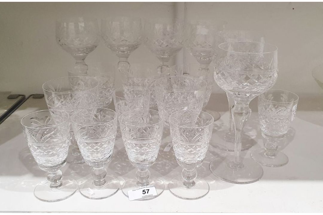 Stuart cut glass part-table service, etched marks, comprising six large wine glasses, five smaller - Image 2 of 2