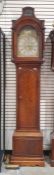 18th century mahogany longcase clock, the arched topped brass dial has subsidiary second hand and
