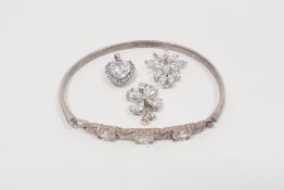 Silver lady's gemstone bangle and three gemstone pendants