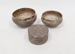 Silver-coloured metal foliate repousse circular bowl, marked '7/2/89' to base, 10cm diameter approx.